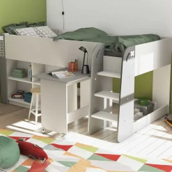Halbhohes Bett Thierry matt weiß/dunkelgrau