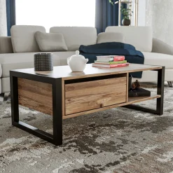 Emob Haldizen Couchtisch | 100 % MELAMIN | Atlantische Kiefer, Schwarz
