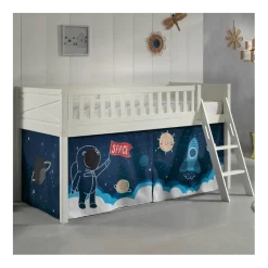 Halhochbett Scottie 90x200 cm mit Raumschiff Spielvorhang-weiß