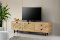 Hapsiyas 180 TV-Ständer | 100 % MELAMIN | Eiche, Schwarz