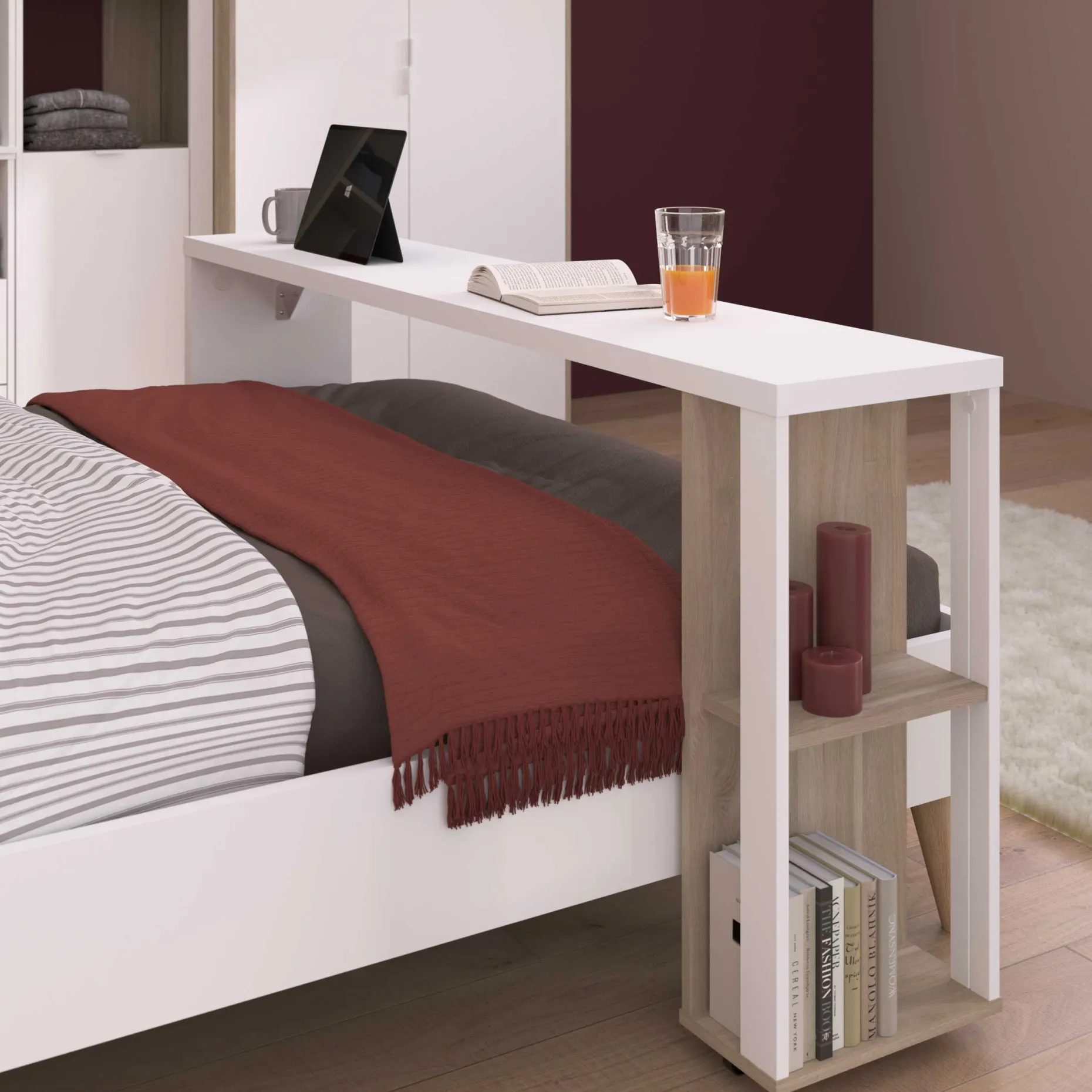 Hardy Konsolentisch für Bett - 167x31x75cm - weiß/Eiche Dekor