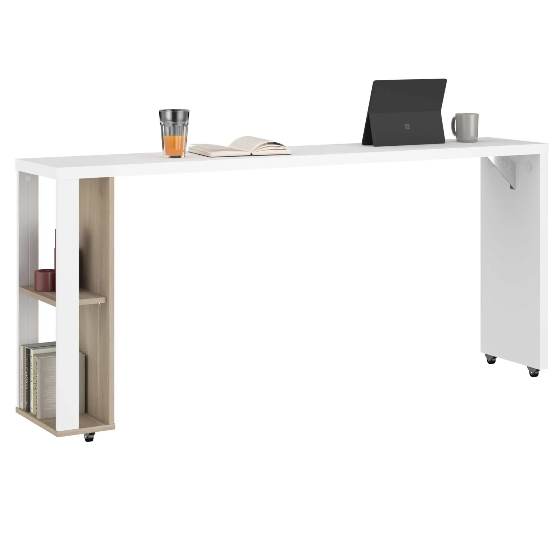 Hardy Konsolentisch für Bett - 167x31x75cm - weiß/Eiche Dekor
