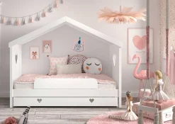 Hausbett Amori mit Bettschublade und Rausfallschutz - weiß
