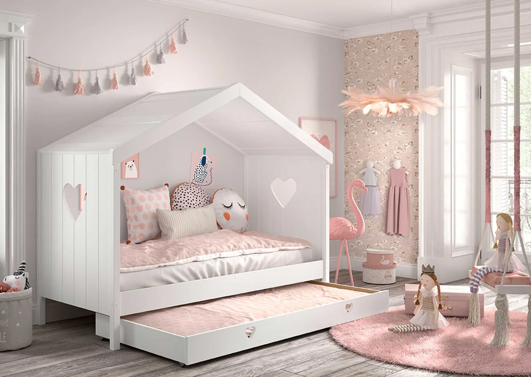 Hausbett Amori mit Bettschublade - weiß