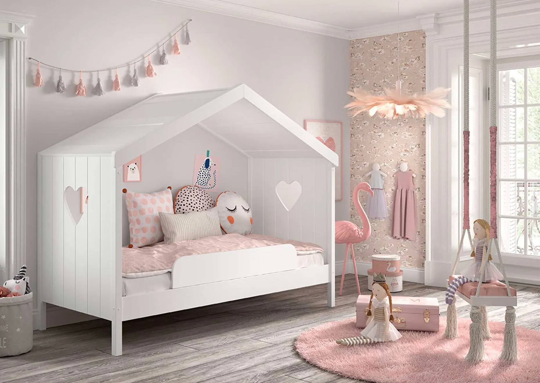 Hausbett Amori 90x200 cm mit Rausfallschutz - weiß