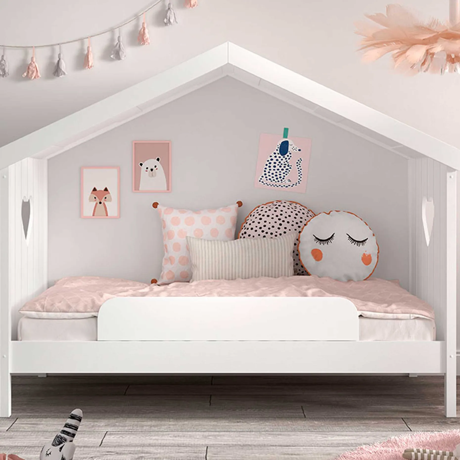 Hausbett Amori 90x200 cm mit Rausfallschutz - weiß