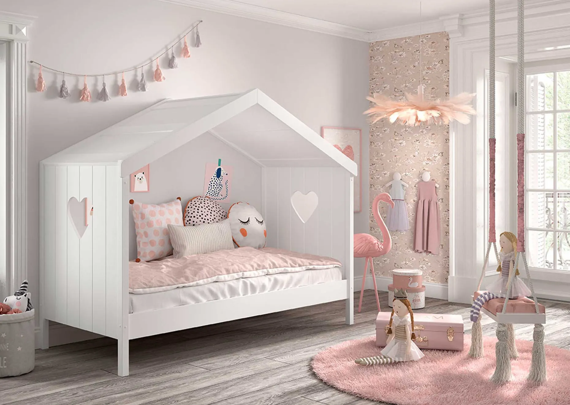 Hausbett Amori 90x200 cm mit Rausfallschutz - weiß