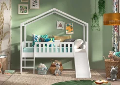 Hausbett Dallas mit Leiter und Rutsche 90x200 cm - weiß