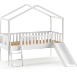 Hausbett Dallas mit Leiter und Rutsche 90x200 cm - weiß