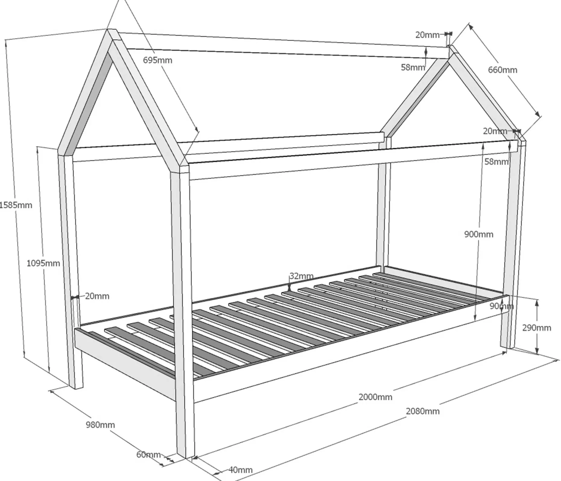 Hausbett Dallas 1 90x200 - Kieferholz