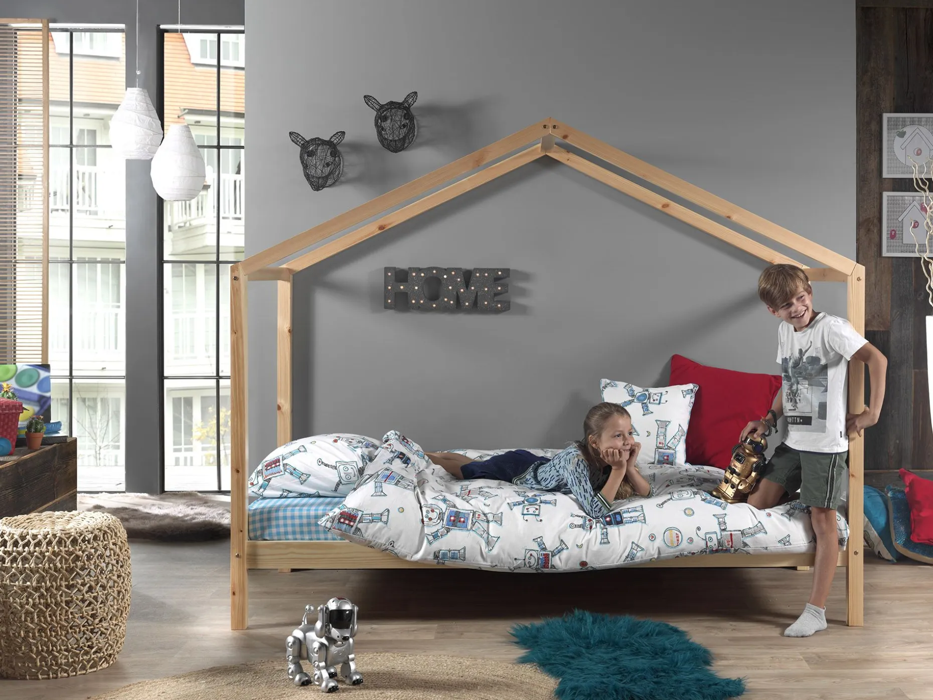 Haus Bett Dallas 3 90x200 - Kieferholz