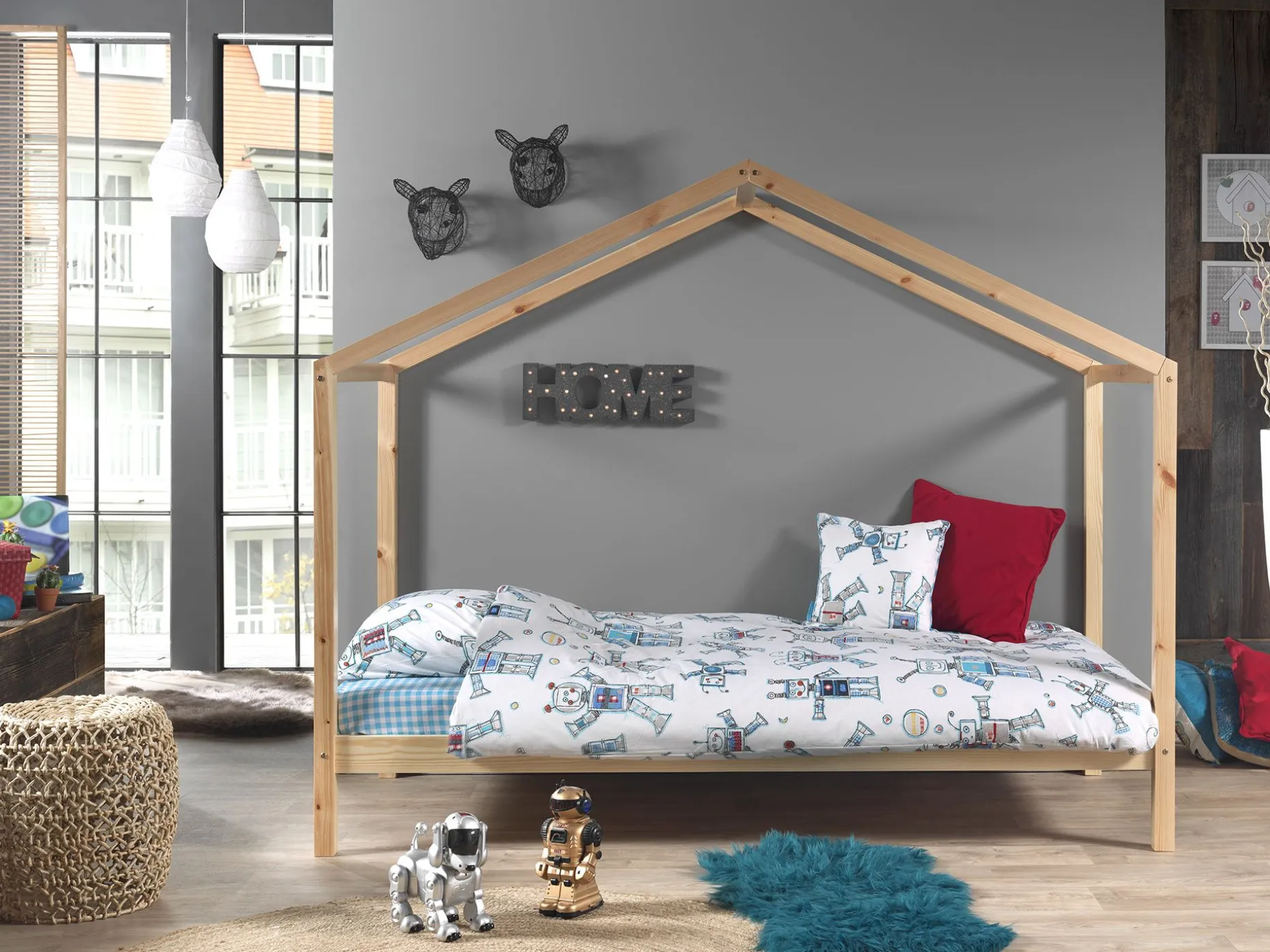 Haus Bett Dallas 3 90x200 - Kieferholz