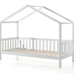 Hausbett Dallas 2 90x200 mit Bettkasten und Voile mit Schmetterlingsmuster - weiß/rosa