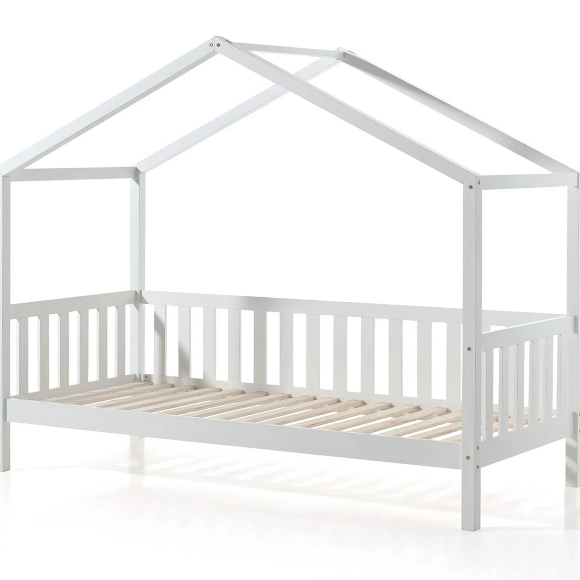Hausbett Dallas 2 90x200 mit Bettkasten und Voile mit Schmetterlingsmuster - weiß/rosa