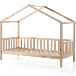 Hausbett Dallas 2 90x200 mit Bettkasten und Voile mit Schmetterlingsmuster - Kieferholz/rosa