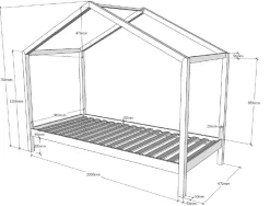 Hausbett Dallas 3 90x200 mit Bettkasten und Voile mit Schmetterlingsmuster - kieferholz/rosa