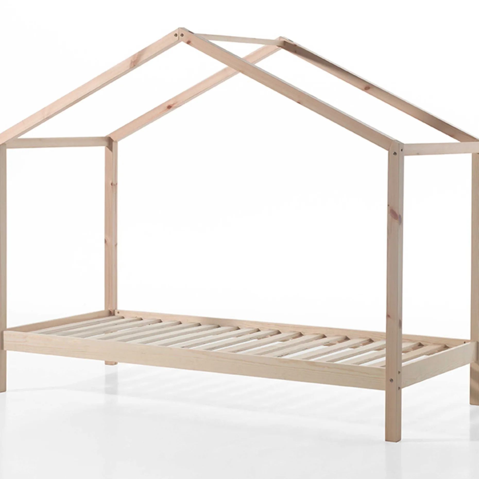 Hausbett Dallas 3 90x200 mit Bettkasten und Voile mit Schmetterlingsmuster - kieferholz/rosa