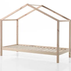 Hausbett Dallas 3 90x200 und Voile mit Schmetterlingsmuster - Kieferholz/rosa