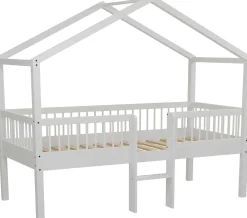 Hausbett Forrest - 90 x 200cm - mit Leiter und Staukästen - Buche - weiß