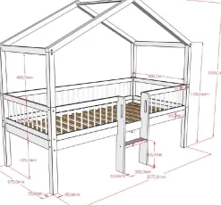 Hausbett Forrest - 90 x 200cm - mit Leiter und Staukästen - Buche - weiß