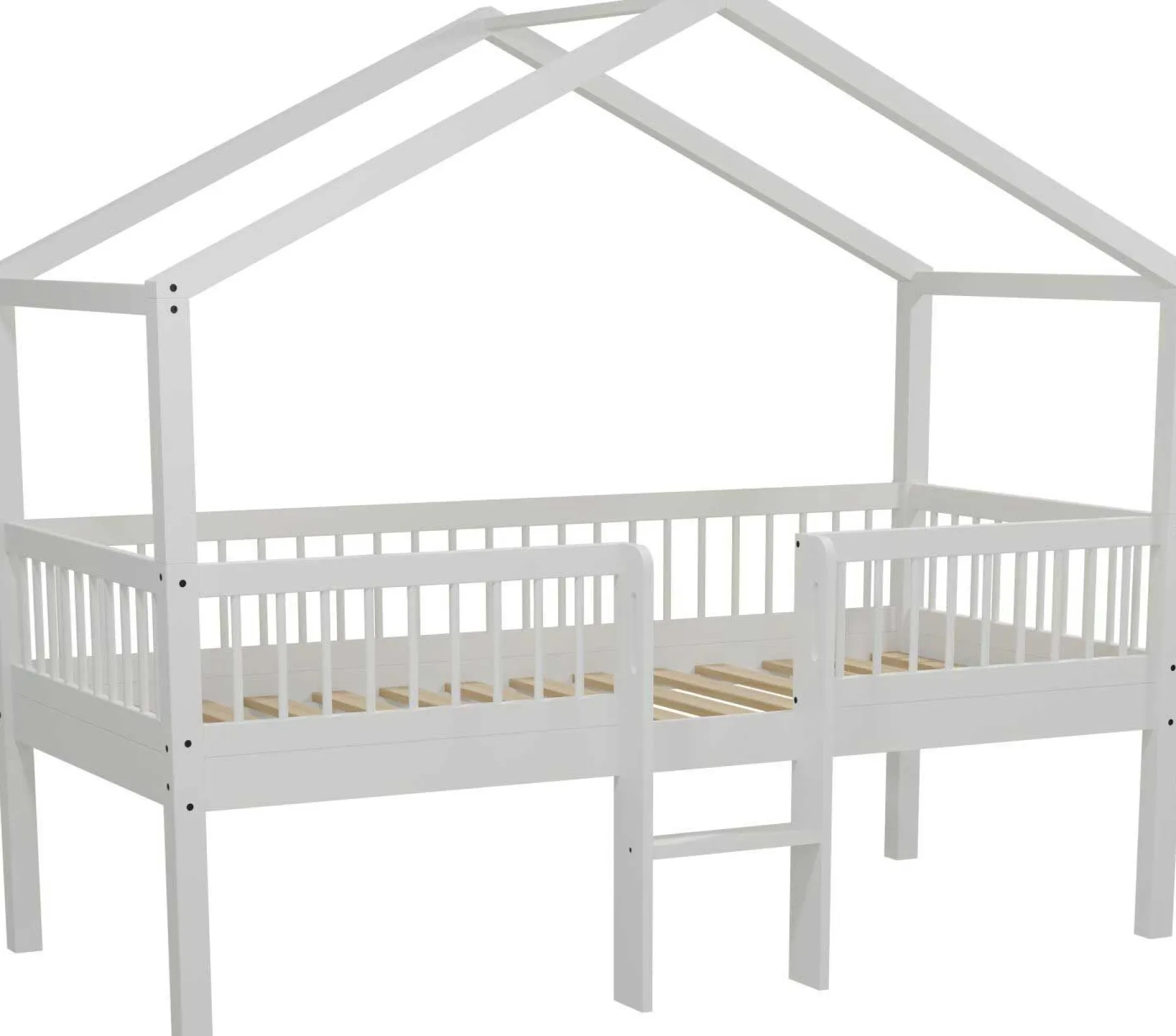 Hausbett Forrest - 90 x 200cm - mit Leiter - Buche massiv - weiß