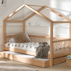Hausbett Forrest 90x200cm mit Rollbett - Buche Massivholz