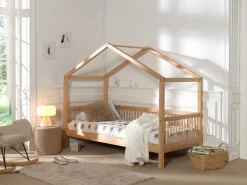 Hausbett Forrest 90x200cm mit Rollbett - Buche Massivholz
