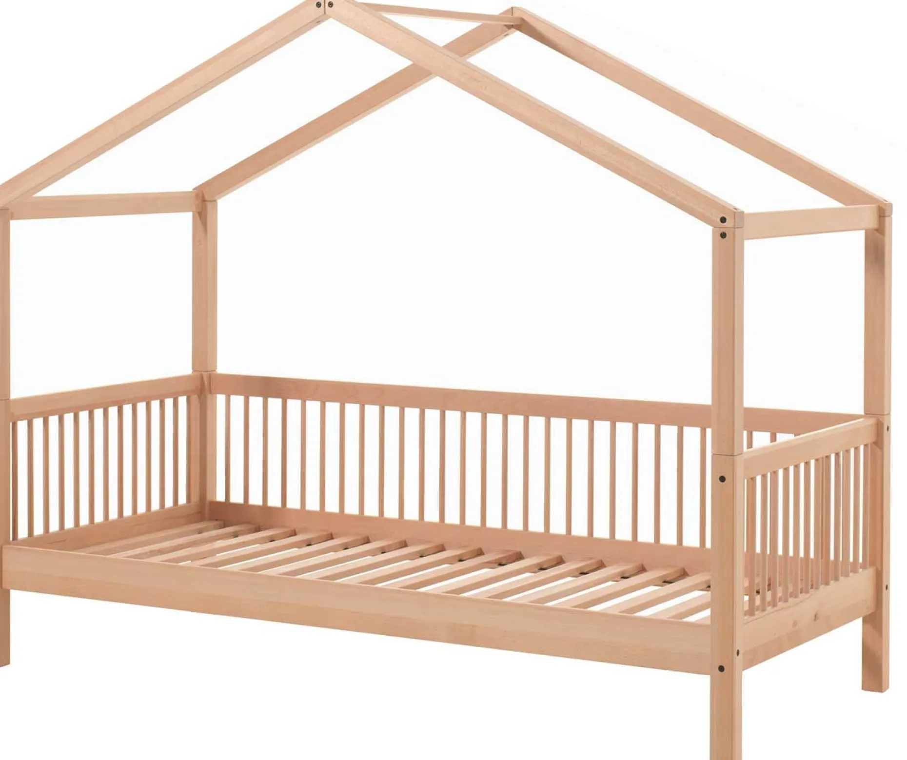 Hausbett Forrest 90x200cm mit Rollbett - Buche Massivholz