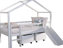 Hausbett Forrest - 90x200cm - mit Rutsche und Staukästen - Buche - weiß