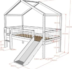 Hausbett Forrest - 90x200cm - mit Rutsche, Aufbewahrungskästen und Schlafzelt - Buche - weiß