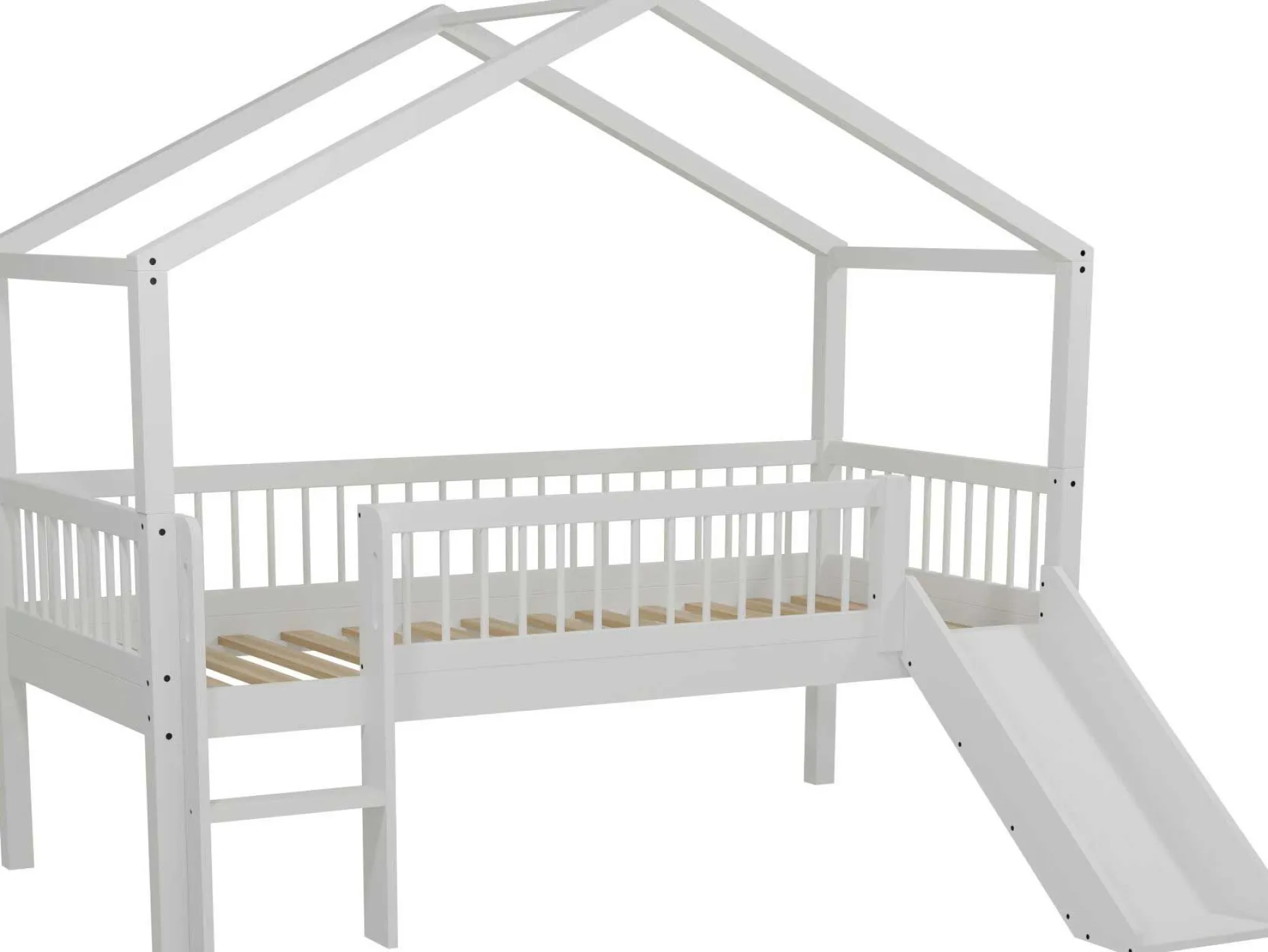 Hausbett Forrest - 90 x 200cm - mit Schieber - Buche massiv - weiß