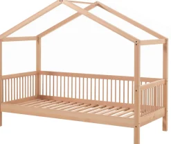 Hausbett Forrest 90x200 mit Bettzelt - Buche massiv/rosa
