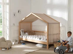 Hausbett Forrest 90x200 mit Bettzelt - Buche massiv/rosa
