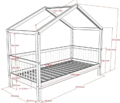 Hausbett Forrest 90x200 mit herunterklappbarem Schutzgitter und Bettzelt - Buche/Rosa