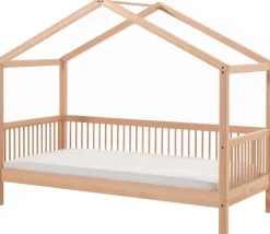 Hausbett Forrest 90x200 mit Rollbett und Schlafzelt - Buche/Rosa