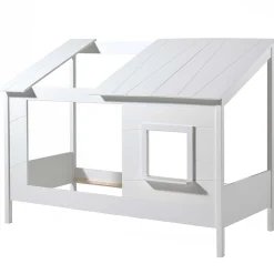 Hausbett Lio 90x200 mit Bettkasten und Vorhängen - weiß