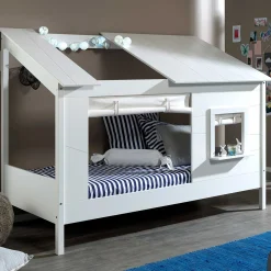 Hausbett Lio 90x200 mit Vorhängen - weiß