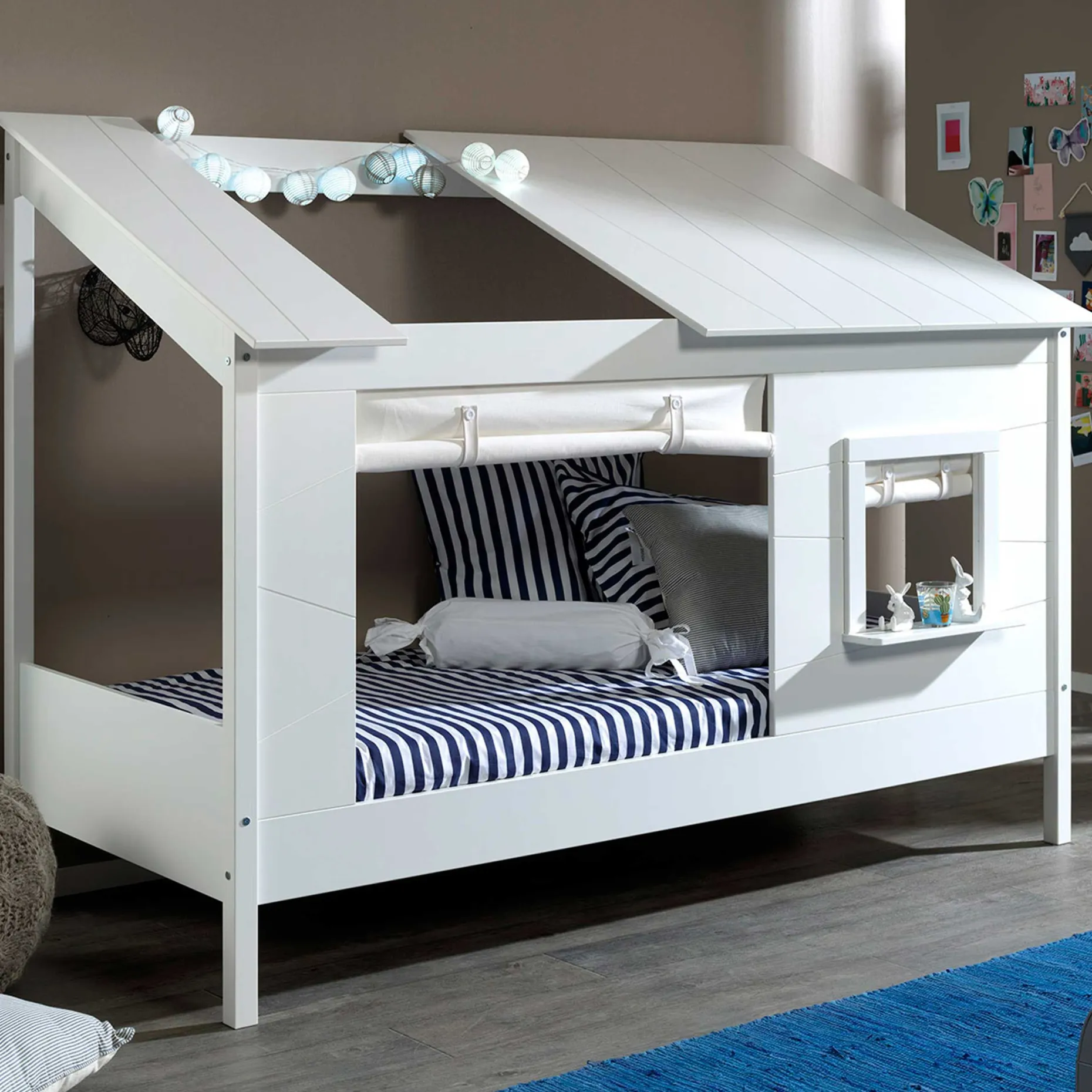 Hausbett Lio 90x200 mit Vorhängen - weiß