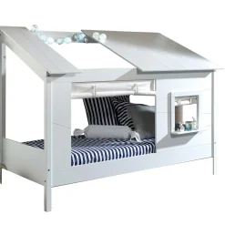 Hausbett Lio 90x200 mit Vorhängen - weiß