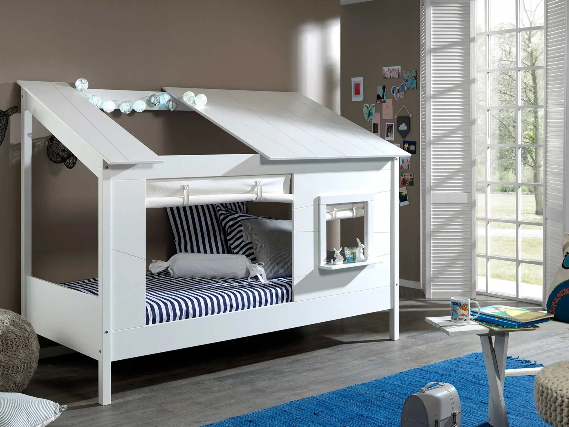 Hausbett Lio 90x200 mit Vorhängen - weiß