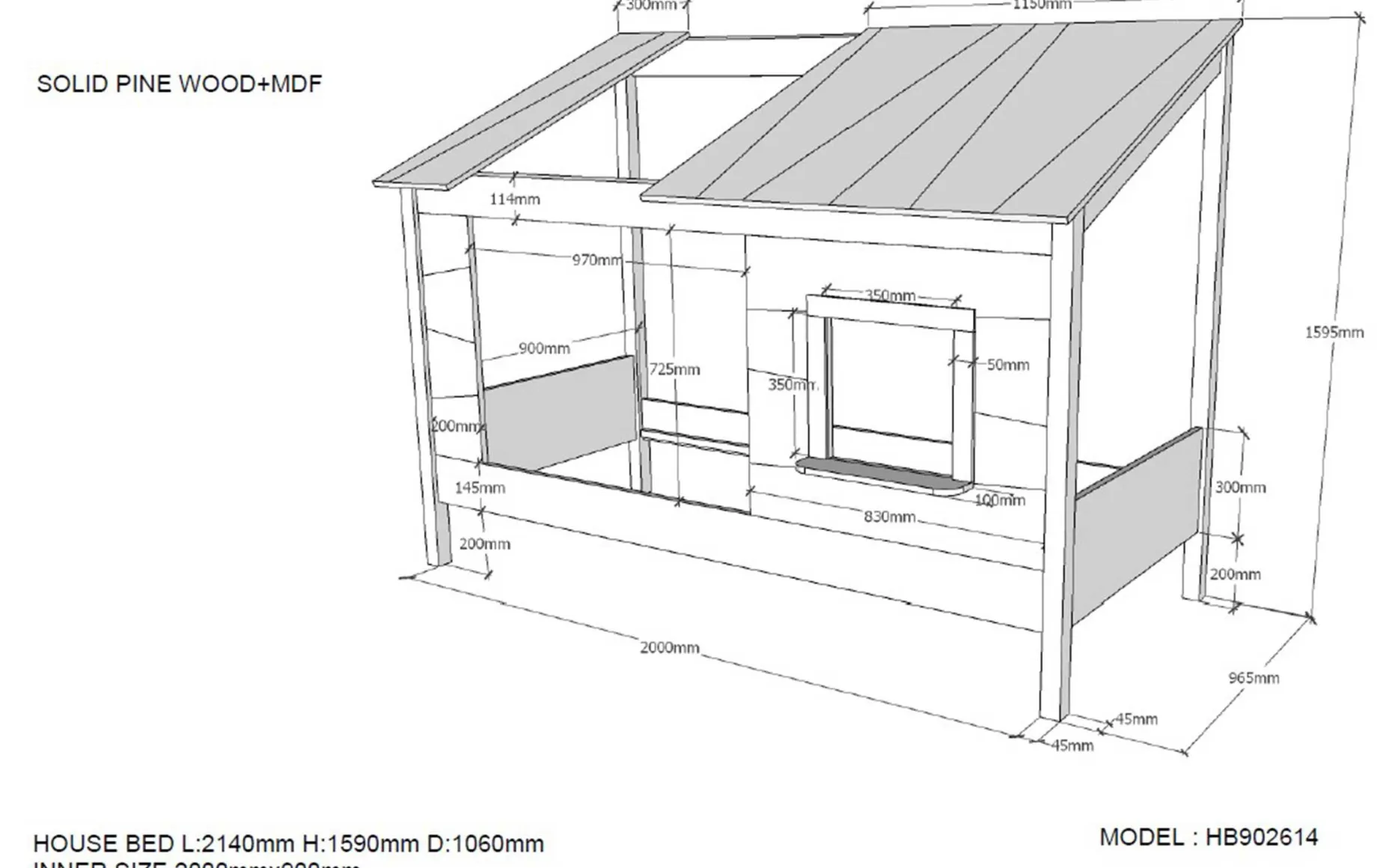 Hausbett Lio 90x200 mit Vorhängen - weiß