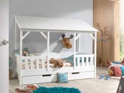 Hausbett Malia 90x200 mit Bettkasten - weißes Dach