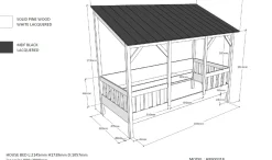 Hausbett Malia 90x200 mit Bettkasten - weißes Dach