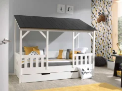Hausbett Malia 90x200 mit Bettkasten - schwarzes Dach