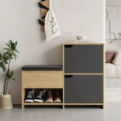 Haven Shoe Bench Schuhschrank | 100% MELAMIN | Anthrazit, Eiche