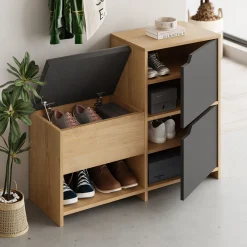 Haven Shoe Bench Schuhschrank | 100% MELAMIN | Anthrazit, Eiche