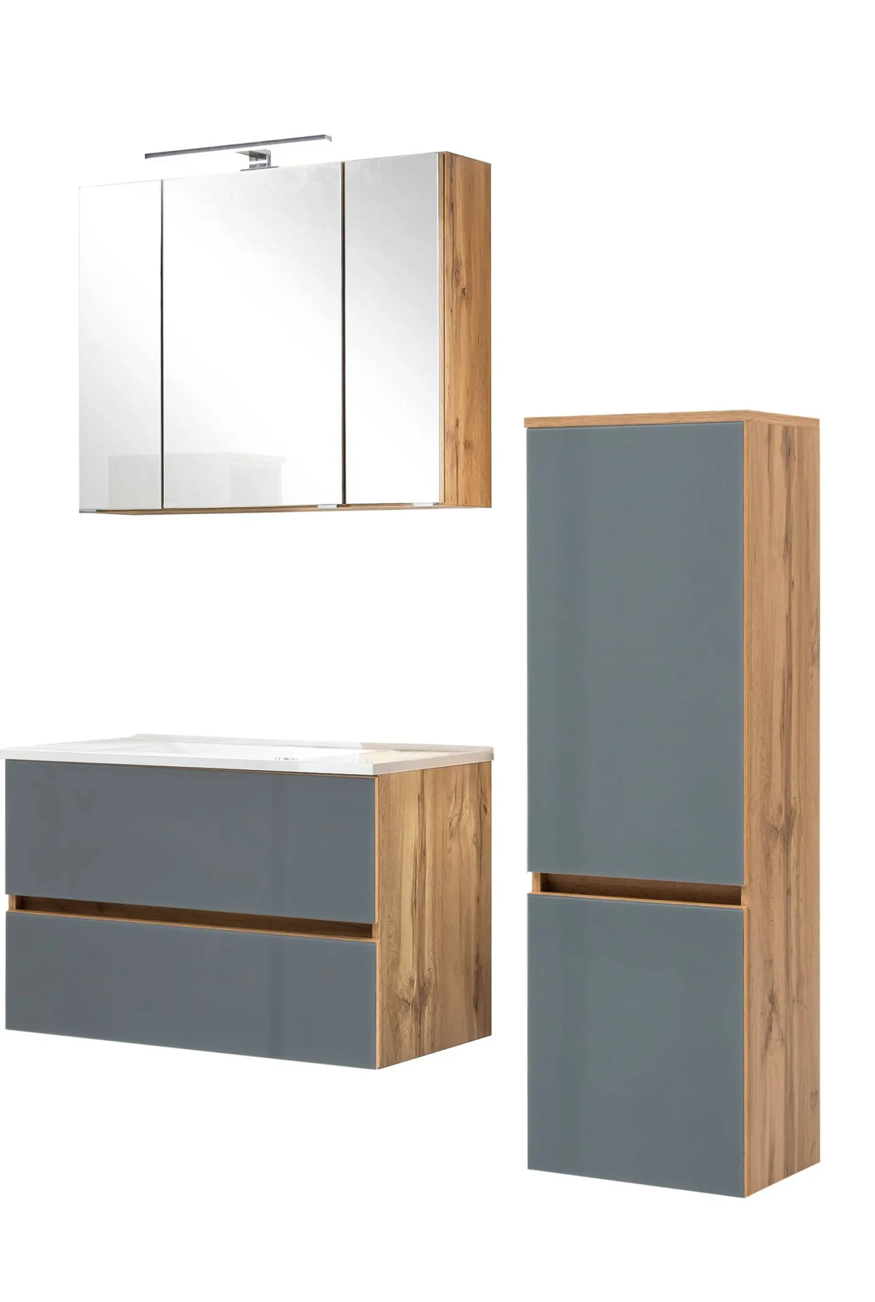 Held Helina 2 3-teiliger Badezimmerschrank - Eiche/Grau