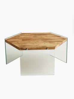 Emob Hexagon Couchtisch | GEHÄRTETES GLAS | Eiche