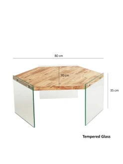 Emob Hexagon Couchtisch | GEHÄRTETES GLAS | Eiche
