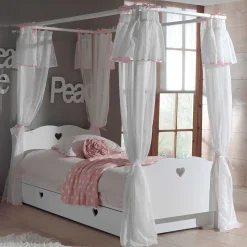 Himmelbett Amori 90x200cm mit Bettkasten und Voile - weiß